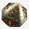 1pc Christmas Tree with Presents and Berries, Auto Open Close Umbrella, Portable Tri-Fold Design, 8-Bone Iron Frame Outdoor Umbrella, Festive Gift for