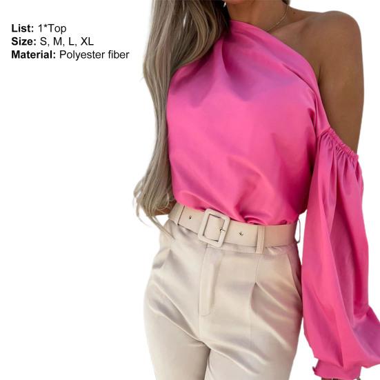 Dame Bluse Uregelmessig Pure Color Pullover Single Shoulder Casual Topp Dameklær