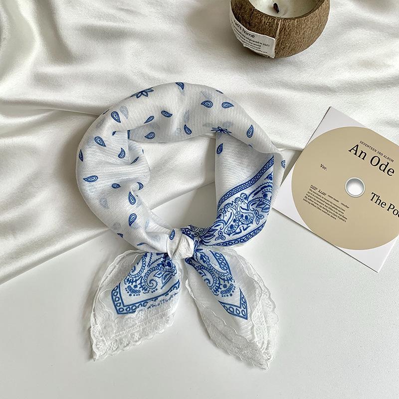 Headscarf summer female pastoral style sweet and fresh decorative scarf lace silk scarf neck small square hair accessories