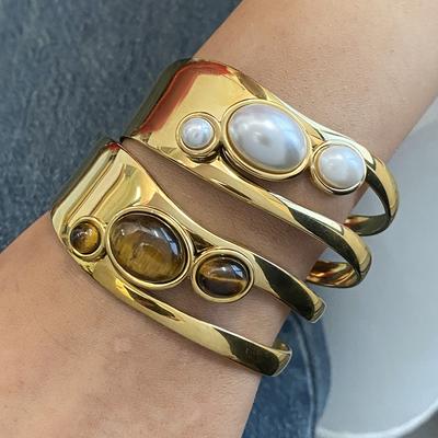 Uworld New Thick Irregular Pearl Bracelet Tiger Eye Stone Stacked Bracelet Women's Jewelry Gift