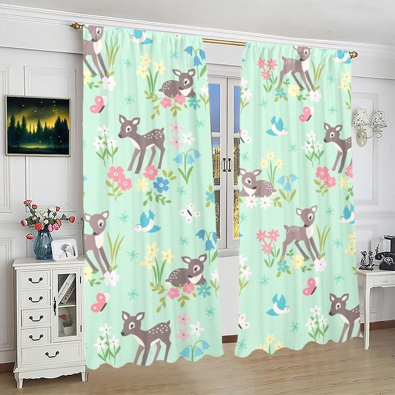 

2PCS- Cartoon Deer - Printed curtain -100% polyester material, suitable for bedroom curtains and living room decoration 29Wx64L(75x166CM)x2