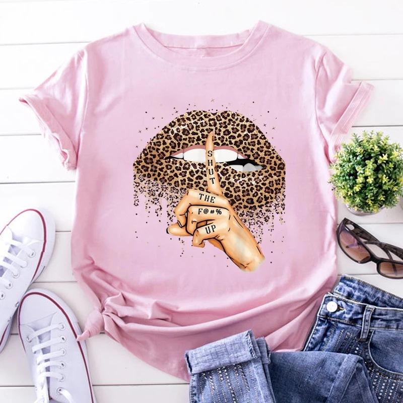 Letní Leopard Heartbeat Potisk s krátkým rukávem Oblečení Dámské tričko Harajuku Grafické Oblečení Dámské Top