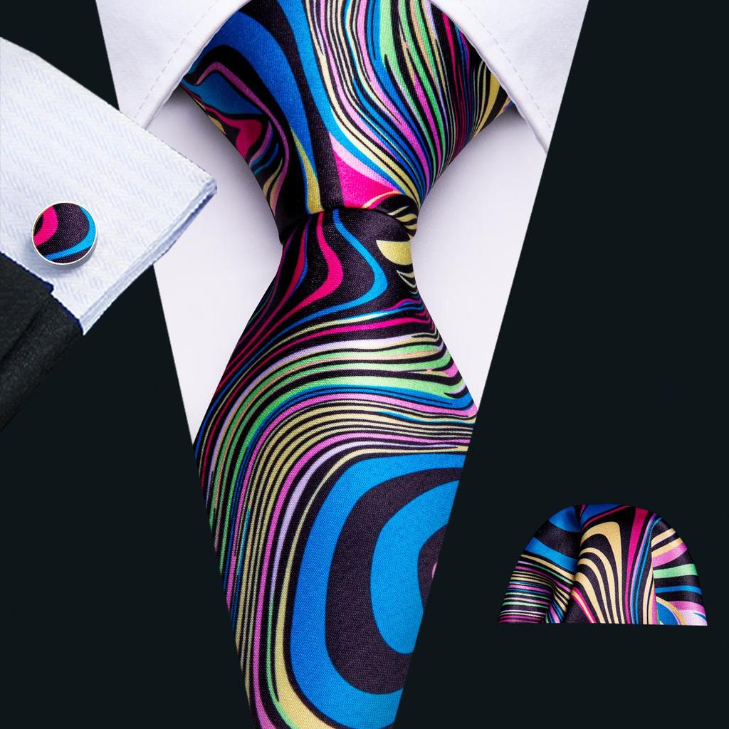 Barry Wang Formal Mens Paisley Silk Tie Set Mens Necktie Pocket Square Cufflinks Wedding