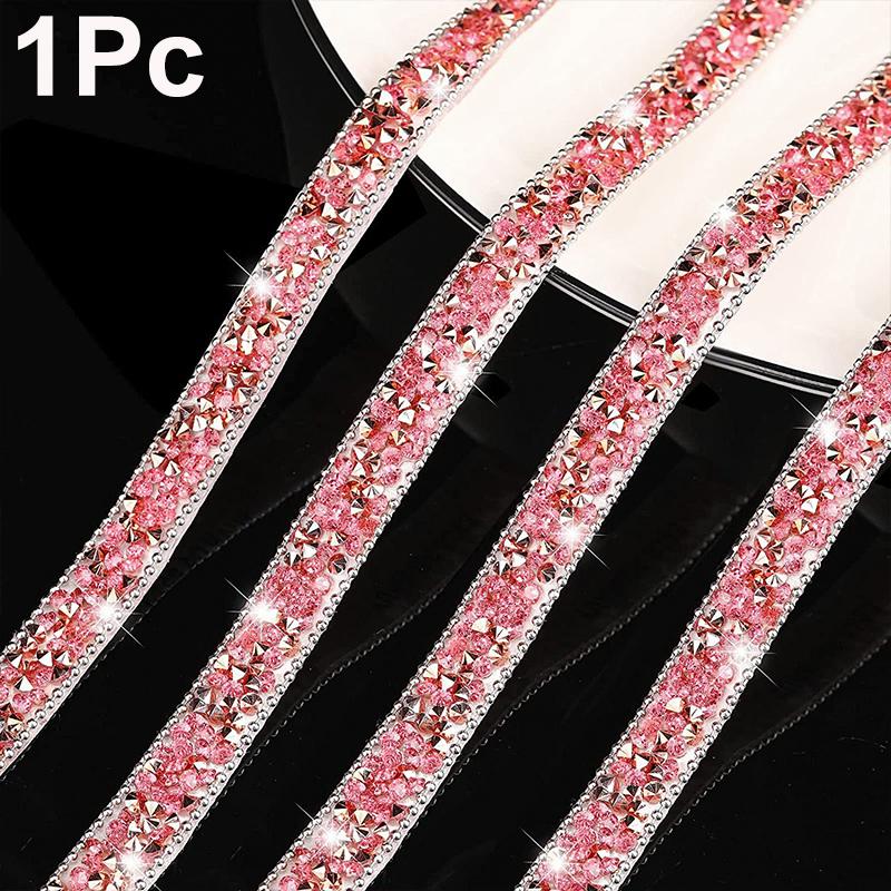 

1x90cm Rhinestones Shiny Clothing Accessories Lace Band Self Adhesive Crafting Material DIY Christmas Multi-color 1cm розовый