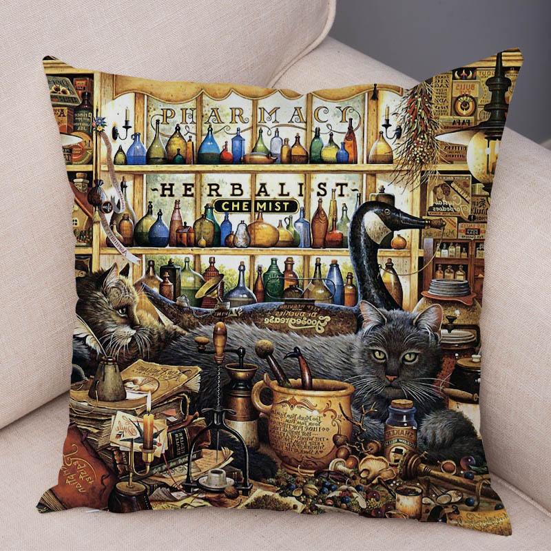 Oil Painting Color Cat Cushion Cover Pillowcase Home Decor Cartoon Animal Sofa Pillowcase Pillowcase Aesthetics