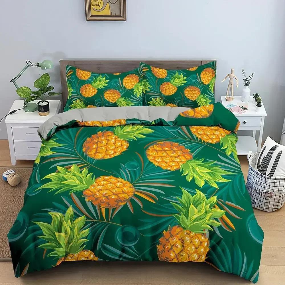 Cartoon Pineapple Duvet Cover Cute Tropical Fruit Pineapple Bedding Set Twin for Girl Teen Delicious Summer Food Comforter Cover