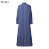 ZANZEA Women Casual Turn Down Collar Loose Long Sleeve Retro Long Dress