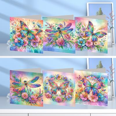 6Pcs Butterfly Flower DIY Diamond Painting Card Diamond Drawing Card Diamond Daily Wish Card Gifts for Family Friends and Lover
