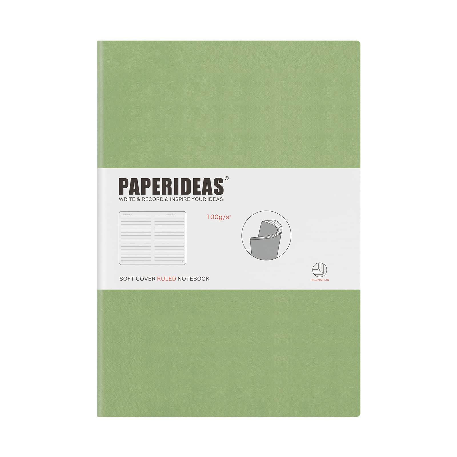 

PAPERIDEAS Soft Cover Avocado Notebook, B5, (Horizontal Lines, Green)