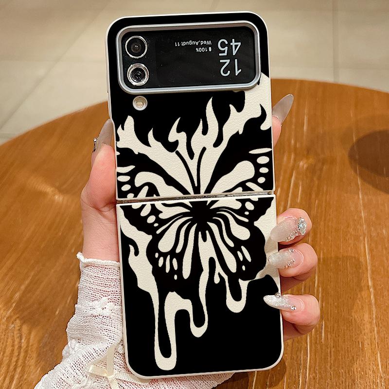 Butterfly Print Leather Texture TPU Magnetic Case For Magsafe For Samsung Galaxy Z Flip 6 5 4 3 Flip4 Flip5 Flip6 Folding Cover