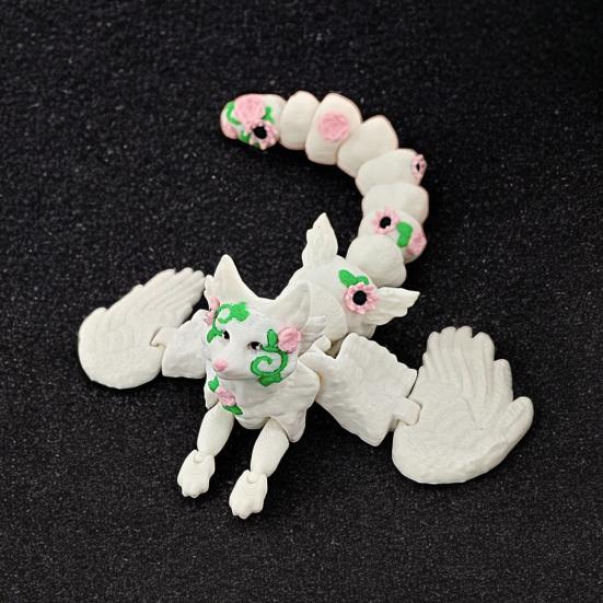 3D Printed White Fox Figurine Movable Joints Winged Fox Figure Articulated Animal Model Fidget Toy Desktop Decoration Ornament