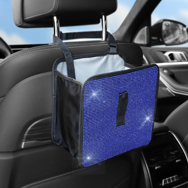 Bling Collapsible Car Trash Can Large Capacity Seat Back Hanging Garbage Storage Bag Organizer For Women Interior Accessories