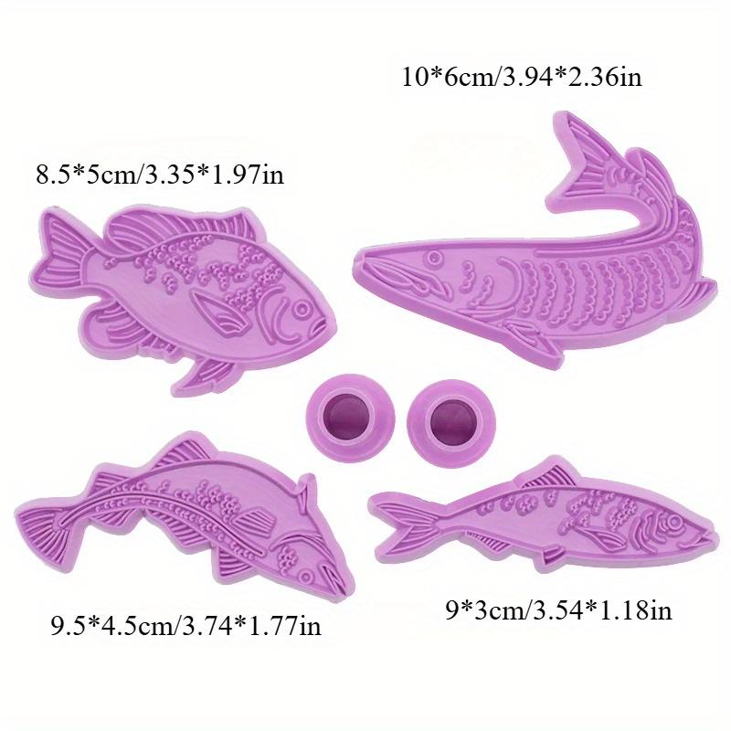 4pcsSet of Fish-Shaped Polymer Clay Texture Embossing Stamps - Vibrant Purple and Blue Designs for Pottery, Ceramics, and Craft Projects, Art Supplies