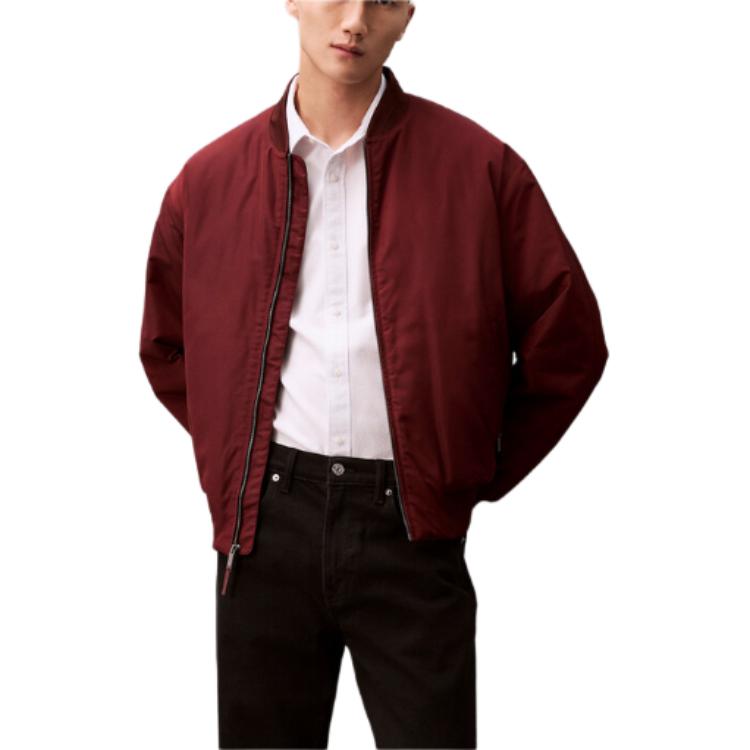 Calvin Klein Solid Color Spliced Comfortable Baseball Collar Drop Shoulder Long Sleeve Jacket Unisex Jacket Rust 40EM525-XVK