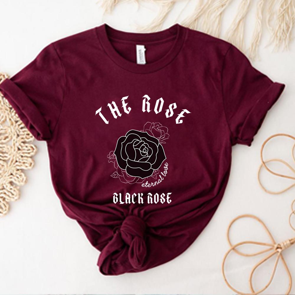 Retro The Rose Kpop Shirts Kpop Concert Shirt Kpop Tees Korean Rock Tops Y2k Top Black Rose Gift Unisex Short Sleeves Tops S