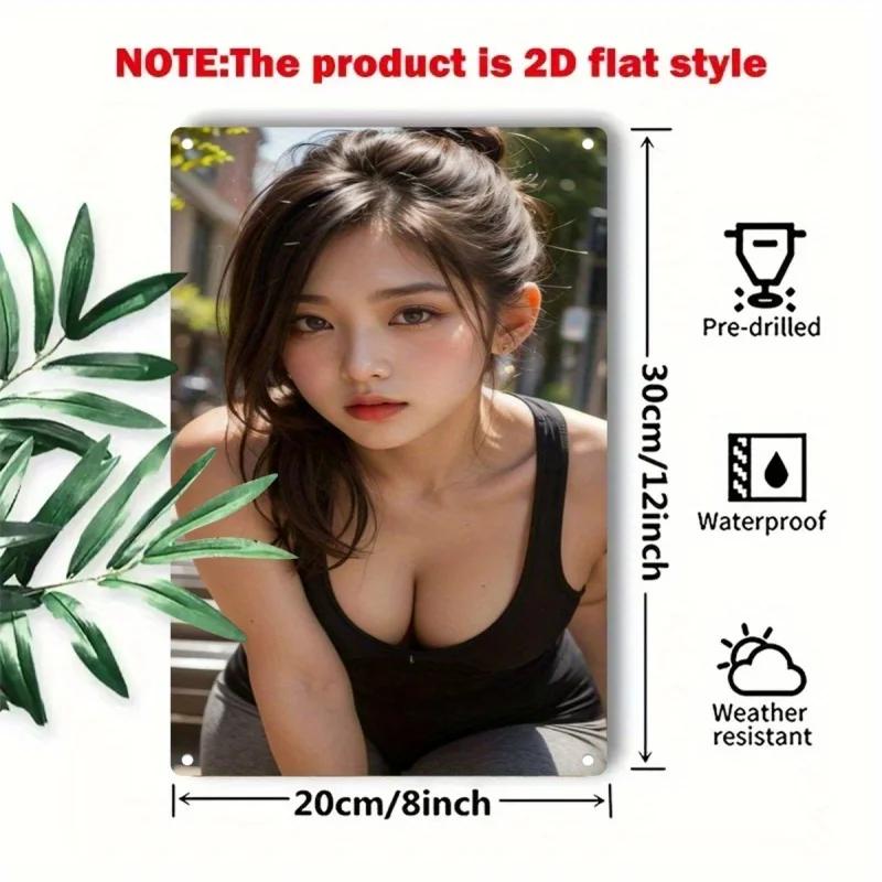 Retro Tin Poster Wall Decor1pc Metal Poster - Korean-Style Female Face & Korean Text Design - Heavy-Duty Iron