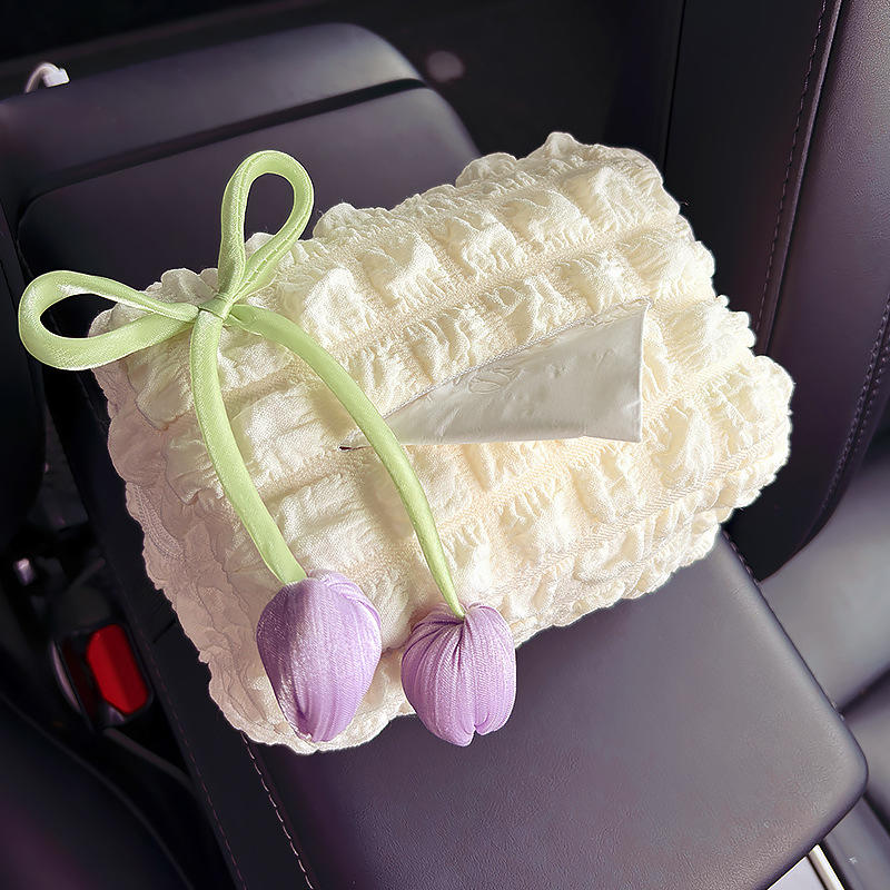 Soft Car Tulip Tissue Box Holder Universal Auto Seat Back Organizer Stylish Cute Interior Accessories For Cars With Multiple Placement Options