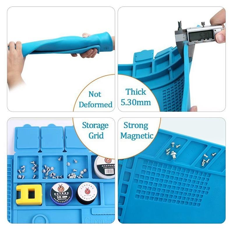 Magnetic Silicone Soldering Mat Heat Insulation Anti-Scratch Work Pad for DIY Phone Circuit Board Repair Use