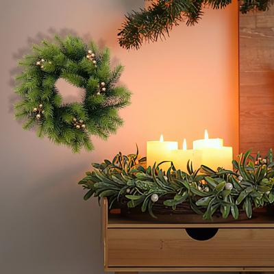Christmas Wreath Door Hanging Realistic Pine Artificial Greenery Decor with Soft Rubber Berries Foam Holiday Window Garland