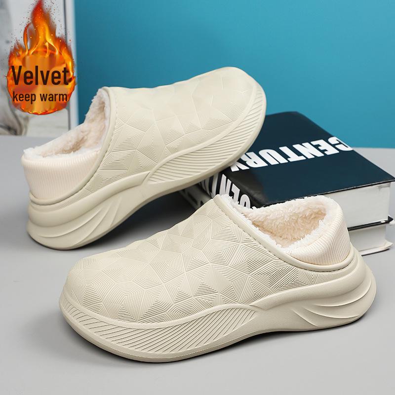 Męskie czarne bawełniane kapcie z aksamitu na obcasie, pogrubione dla ciepła, wodoodporne do noszenia na zewnątrz zimą. Odpowiedni dla nastolatków.