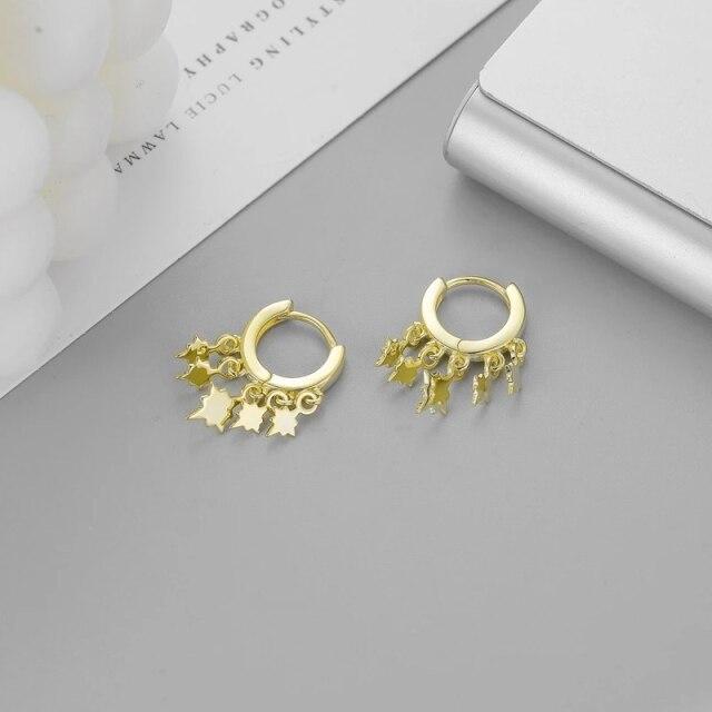 

Срібні сережки-кільця зі сріблом 925 проби зі зіркою і шармом для жінок, дівчаток, весільних прикрас Новинка A005