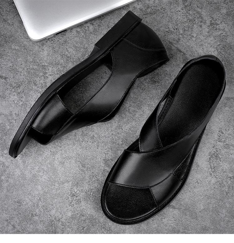Men's Cowhide Leather Roman Sandals - New Casual Outdoor Summer Shoes with Soft Non-Slip Soles