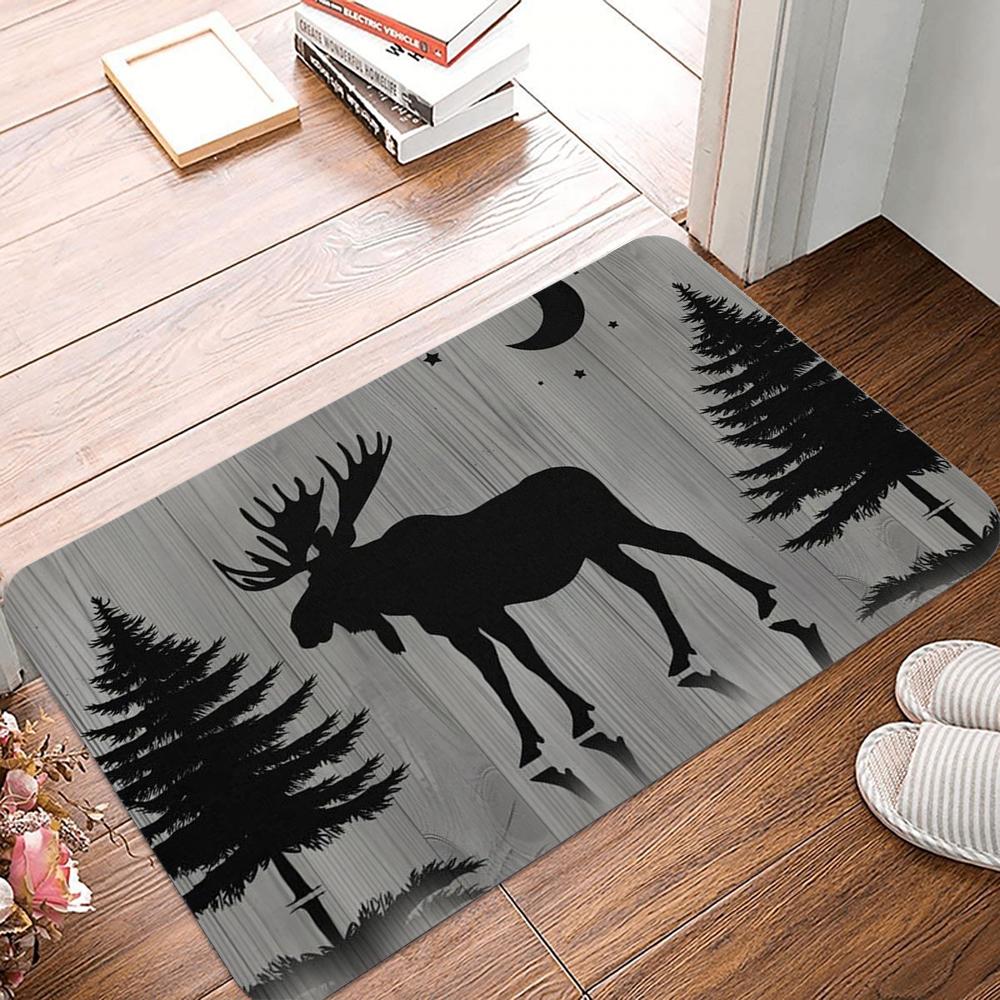 Wood Deer Print Doormat Non-Slip Rugs for Living Room Bedroom Kitchen Laundry Mat Machine Washable Home Decor Carpet