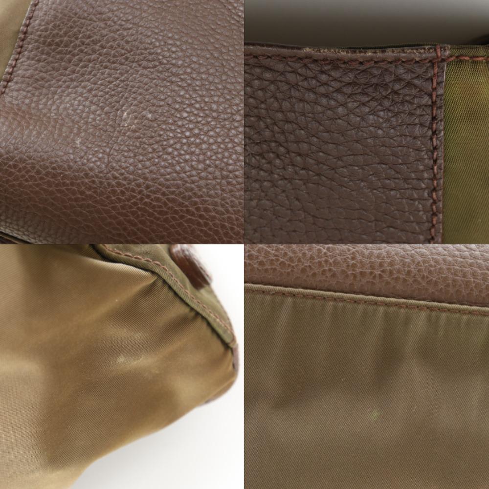 Prada Logo Embossing Handbag Tote Bag Brown Calfskin/Nylon Unisex Used