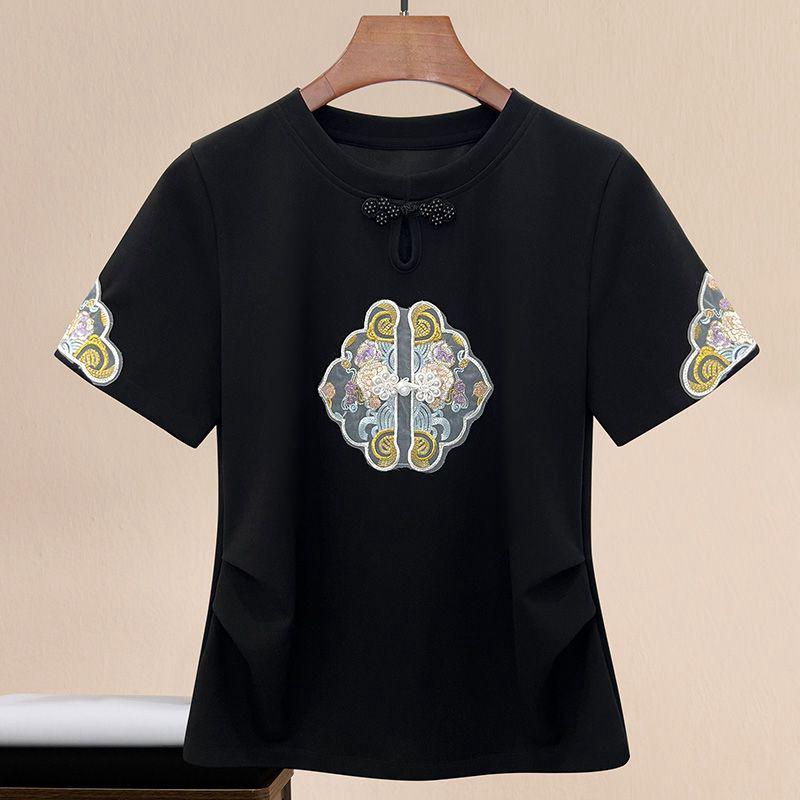 2024 Women's Short Sleeve Slimming Embroidered Chinese-Style Top