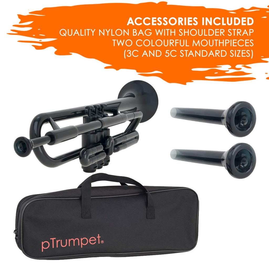 pInstruments pTrumpet Bb Plastic Wind Made of Lightweight and Durable ABS with Antibacterial Black and Carrying Bag Instrument, Bio-Coated Coating,