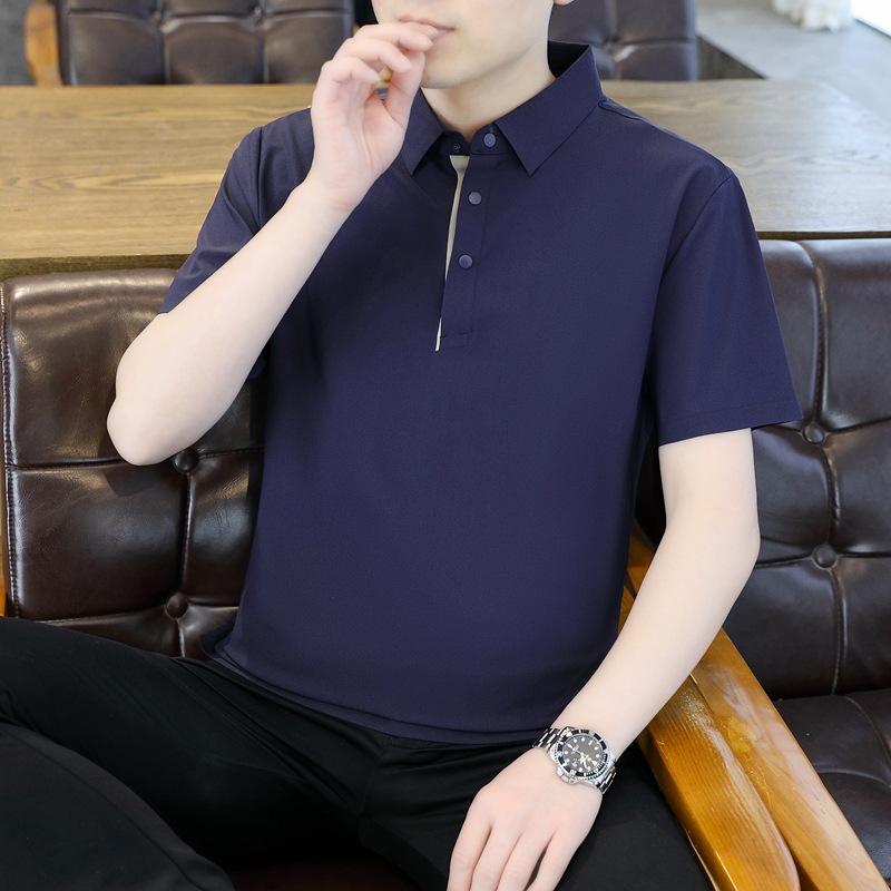 New Nylon Traceless Ice Silk POLO Shirt for Men's Quick-drying Sun Protection and Sweating POLO Shirt Casual and Simple Cool Feeling