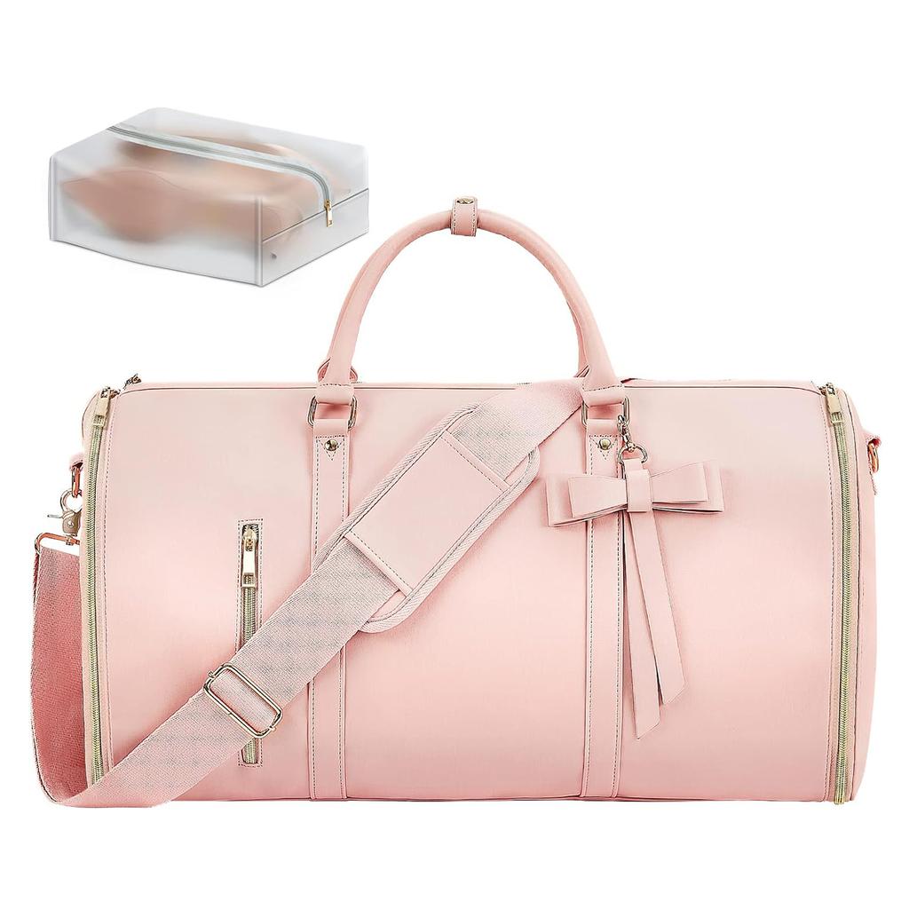 Damen Trendy Reise PU Leder Anzug Kleidersäcke Aufbewahrungstaschen Seesäcke mit Schmetterlingskrawatte