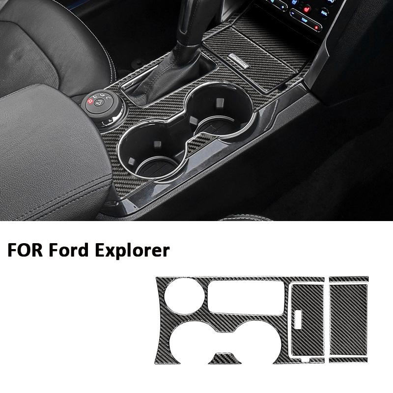 Kohlefaser Auto Mittelkonsole Schalthebel Becherhalter Panel Zierleiste Rahmen Modifikation Dekoration Aufkleber Für Ford Explore