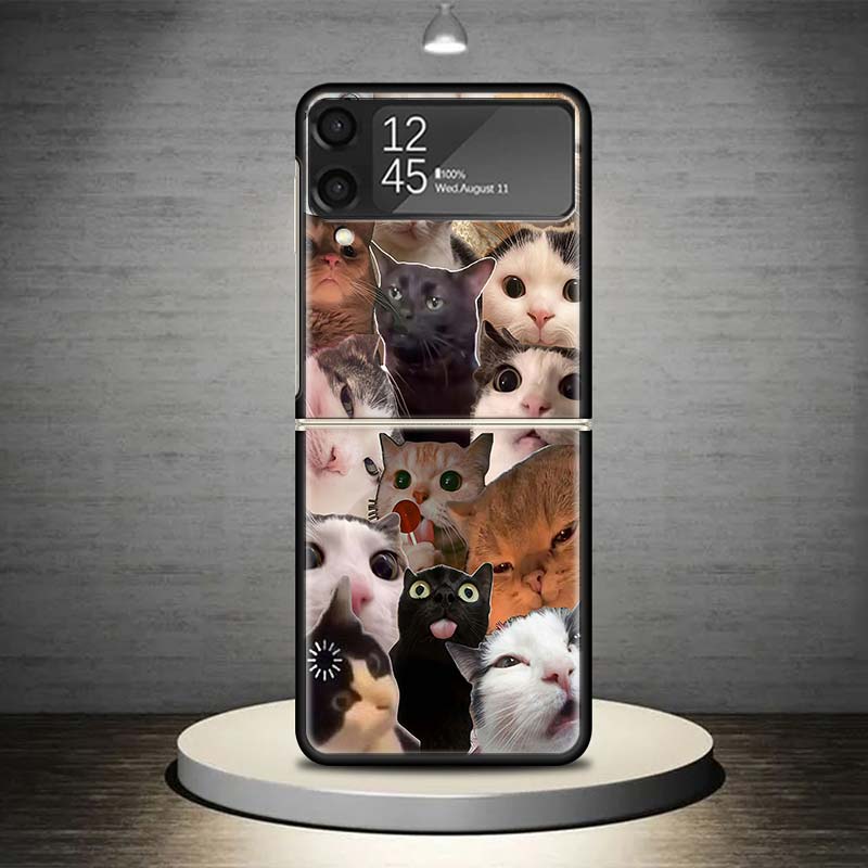 Crying Cat Memes Phone Case For Samsung Galaxy Z Flip 7 6 5 4 3 5G Shockproof Cover Z Flip7 Flip6 ZFlip5 Flip3 Flip4 Luxury Shel