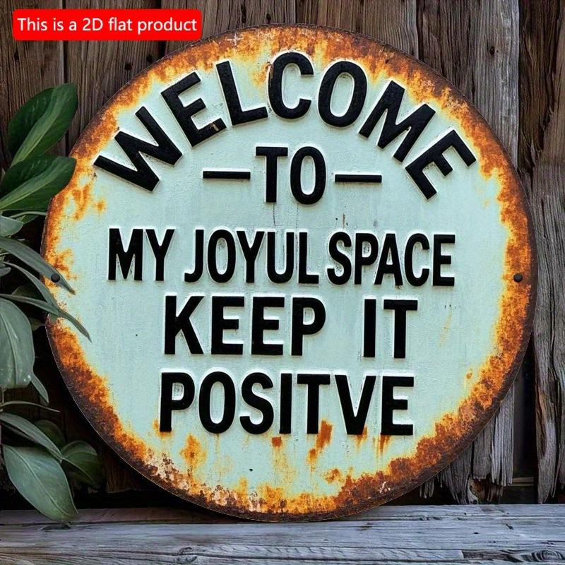 

2d Flat 20*20cm Circular Wooden Sign, Welcome My Happy Space, Keep It Positive Logo, Home Gift Window Decoration, Porch, Room, Home, Wall Decoration 20*20cm