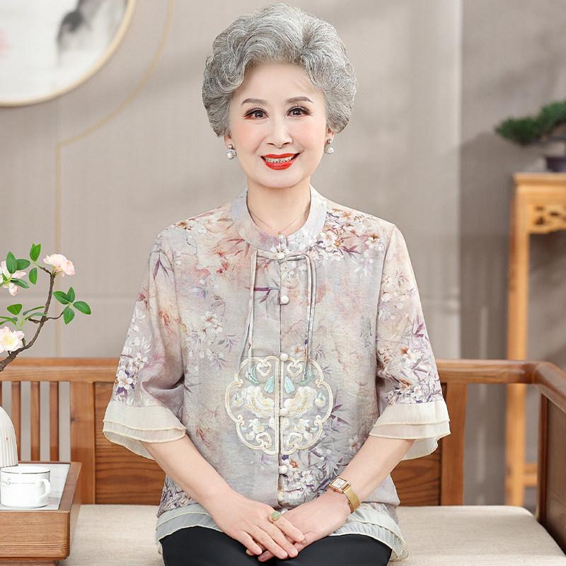 Chinesischer Stil Sommer-Sets mit kurzen Ärmeln für Frauen mittleren Alters & ältere Frauen - Stilvolle T-Shirts & Hemden für Mütter, Perfektes Geschenk zum Muttertag