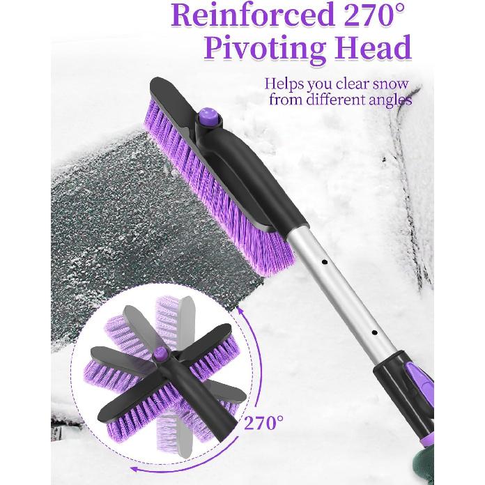 HEEYA Ice Scraper With 12.6 Inch Large Brush Head, Extendable Ice Scraper And Snow Brush For Car Windshield Window, Portable Car Scraper Snow Brush