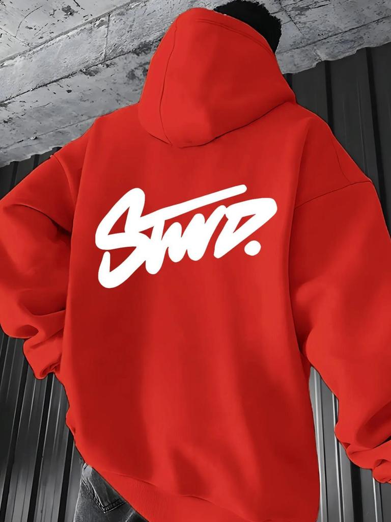 Felpa con cappuccio da uomo alla moda con stampa di lettere - Vestibilità larga, Stile street europeo americano, Collezione Primavera/Autunno