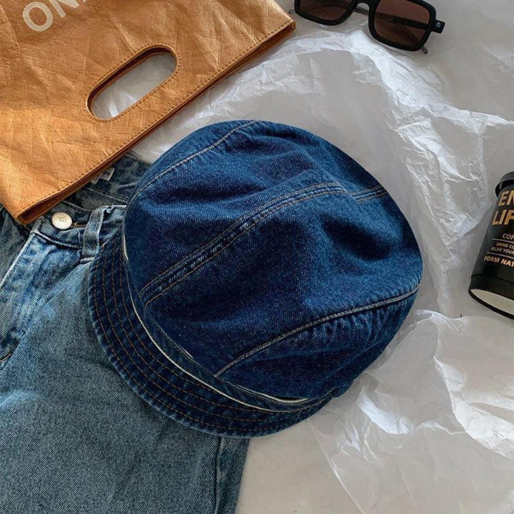 

Soft Berets Cap Denim Slouchy Beanie Creative Fisherman Hat Female темно-синього кольору