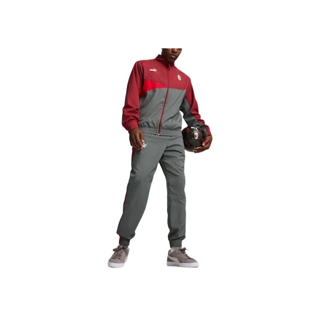 Puma X AC Milan Collaboration Logo Print Color Block Stand Collar Jacket Men Jacket Dark-Gray 777100-01