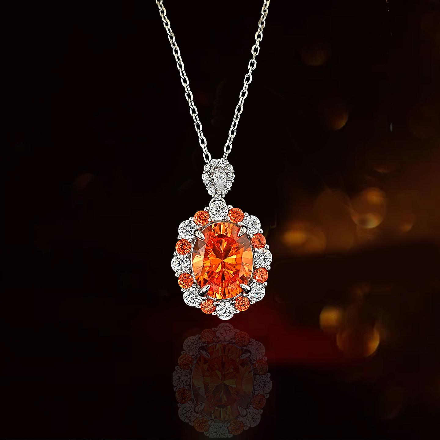 New Pigeon Egg Orange Zircon Fanta Color Full Set Temperament Pendant White Banquet 2026 45CM