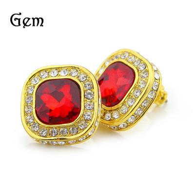 Nuevos pendientes de tuerca estilo Hiphop con gemas para hombre, pendientes con pasador de estilo Hip Hop, gran oferta, rubí azul hielo ostentoso, accesorios