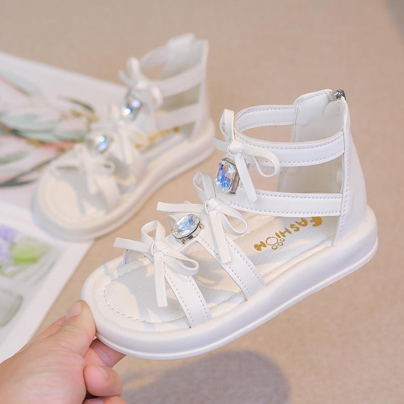 *Fashionable New Diamond Elegant Bag with Princess Sandals for Women Summer Round Bow Sexy and Comfortable Children's Sandals