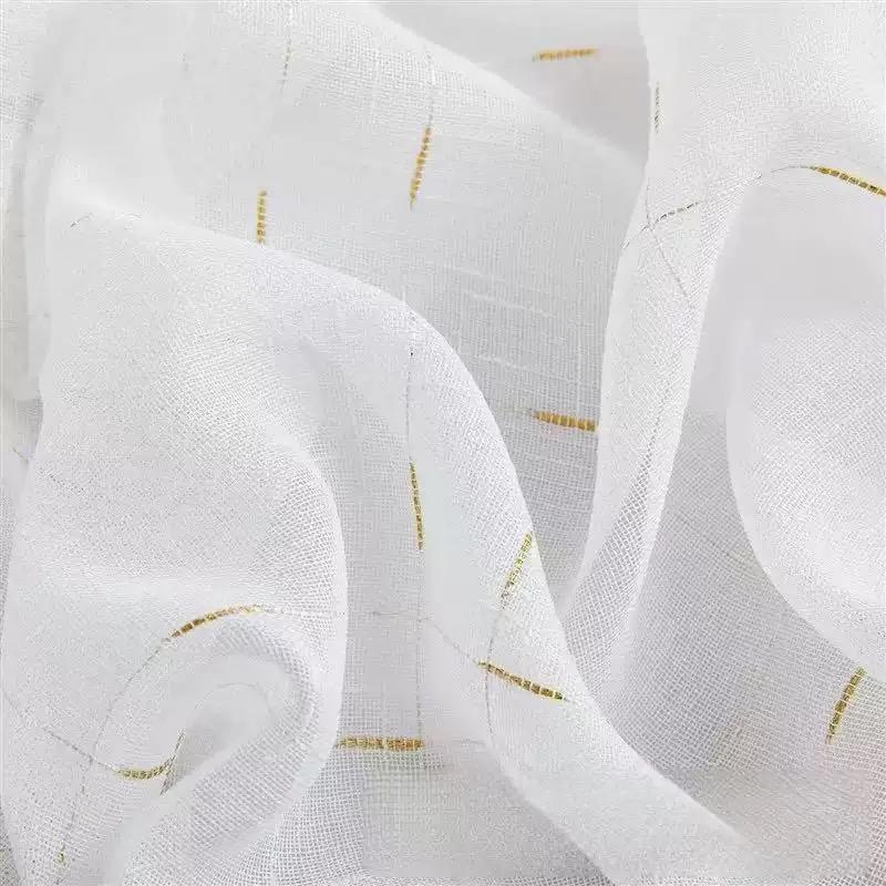 3 Kleuren Crème Wit Linnenachtig Gouden Zilver Tule Woonkamer Vlas Transparante Gordijnen voor Slaapkamerraam S-plooien Golf Voile W100cm X L250cm&White Grommets Top