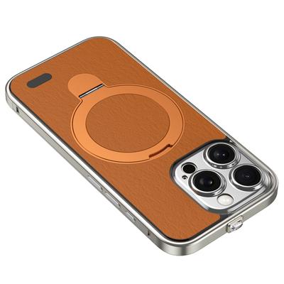 Luxury Metal Frame Magnetic Stand Phone Case For iPhone 16 15 Pro Max Magsafe Wireless Charge Aluminum Alloy Lens Protection Cover