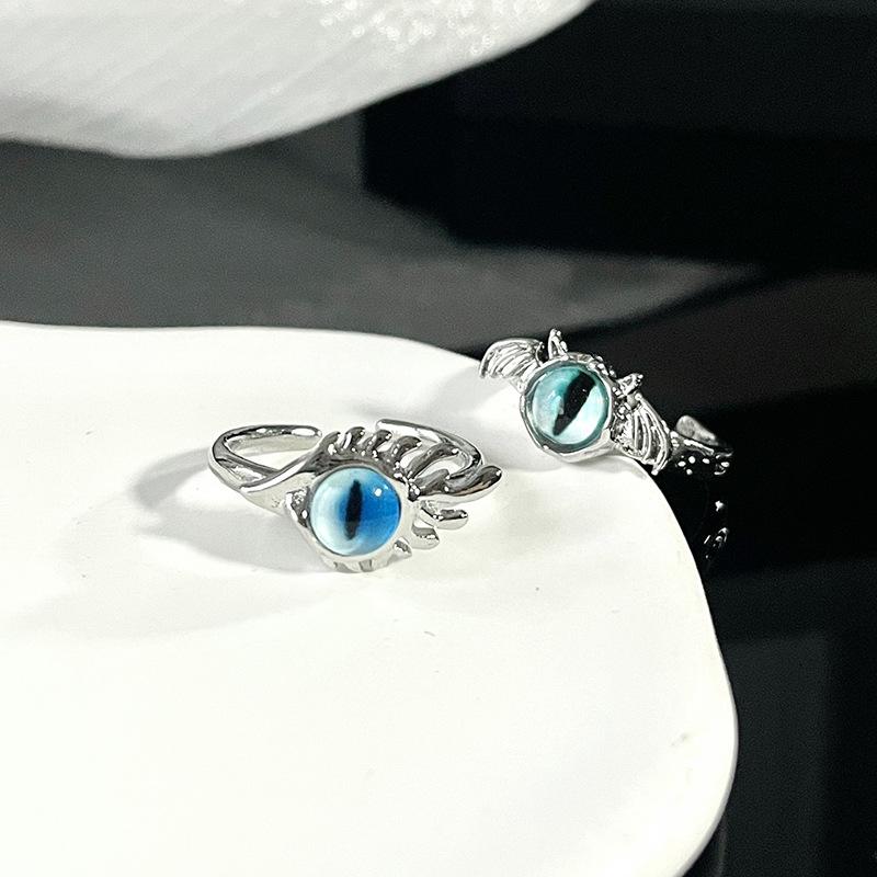 Devil'S Eye Cat Eye Ring Female Niche Design Adjustable Advanced Sense Personality Open Ring Stacked