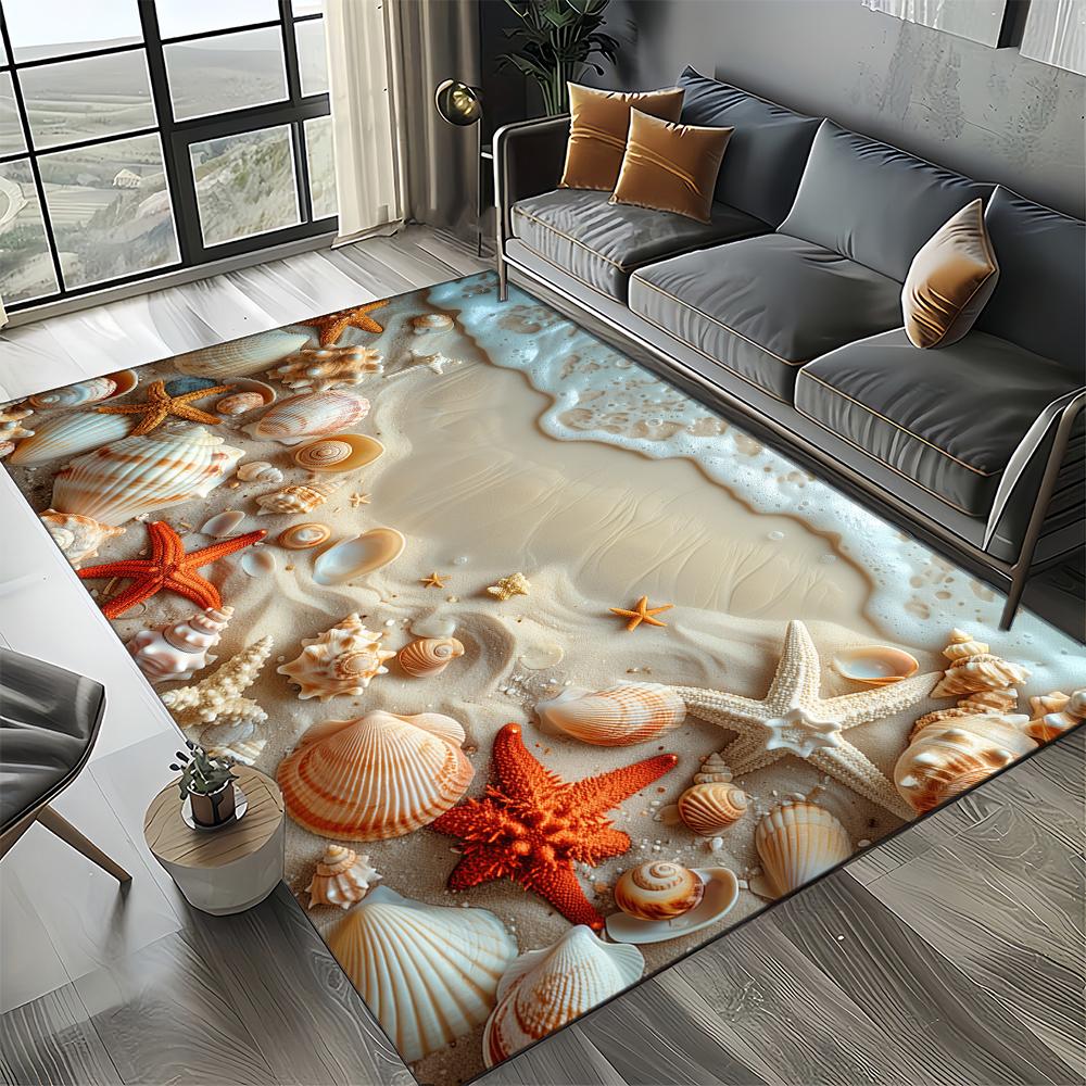 New Starfish Beach Shell Sea Star Sand Carpet Rug for Living Room Bedroom Home Sofa Decoration,Kids Play Non-slip Floor Mat