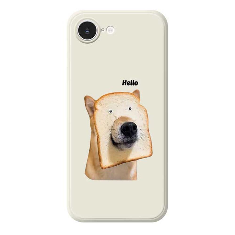 

For iPhone 16e Case Toast Dog Pattern Printing Straight Edge TPU Phone Back Cover Beige