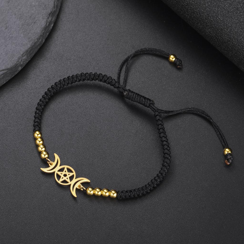 Náramek Tři měsíční bohyně pro ženy Muže Nastavitelná šňůrka Hekaté Spirální amulet Pohanská šperky Čarodějnice Luna Pentagram Přívěsek