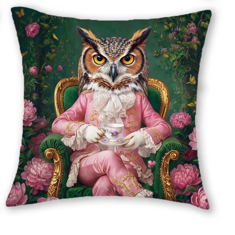 1/4pcs Vintage Royal Animal Gentleman Fox Owl Squirrel Decorative Throw Pillow Covers Floral Garden Tea Party Cushion Cases